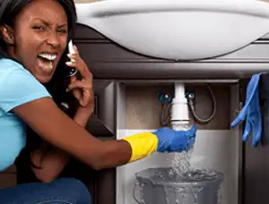 Emergency plumbing repair for a leaking sink drain under a bathroom vanity in Greenville, NC